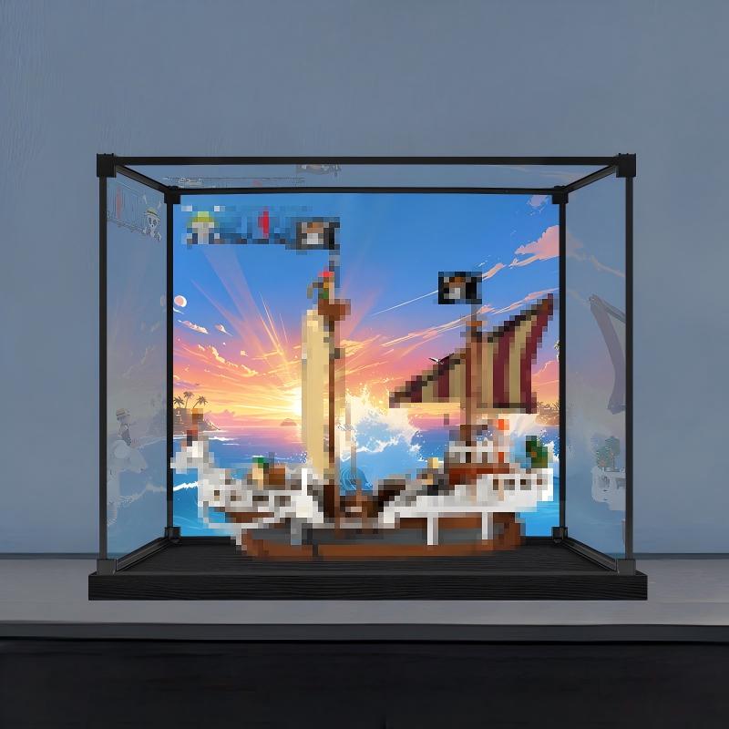 LEGO 75639 Vitrine de Exibição em Acrílico Espelhado com Anel de Luz e Fundo Impresso em UV para o Navio Pirata Going Merry - Vitrine à Prova de Poeira