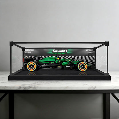 LEGO 42240 Aston Martin F1 AMR25 Spiegel-Acryl-Vitrinen-Display mit Ringlicht & UV-bedrucktem Hintergrund - Staubgeschützte Vitrine