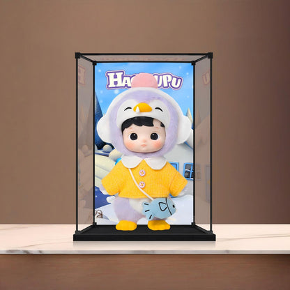 Pop Mart Hacipupu 镜面亚克力展示盒，带环形灯和UV印刷背景 - 防尘展示柜