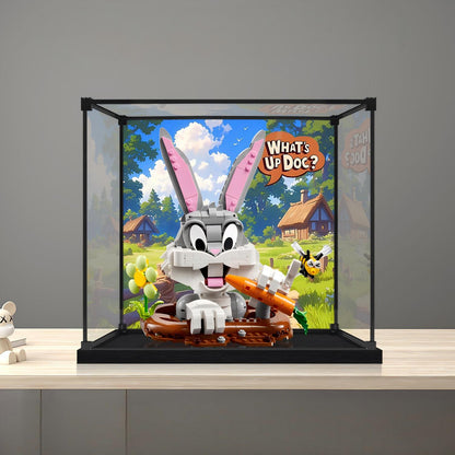 LEGO 40920 Bugs Bunny Mirror Acrylic Display Case with Ring Light & UV-Printed Background - Dustproof Showcase