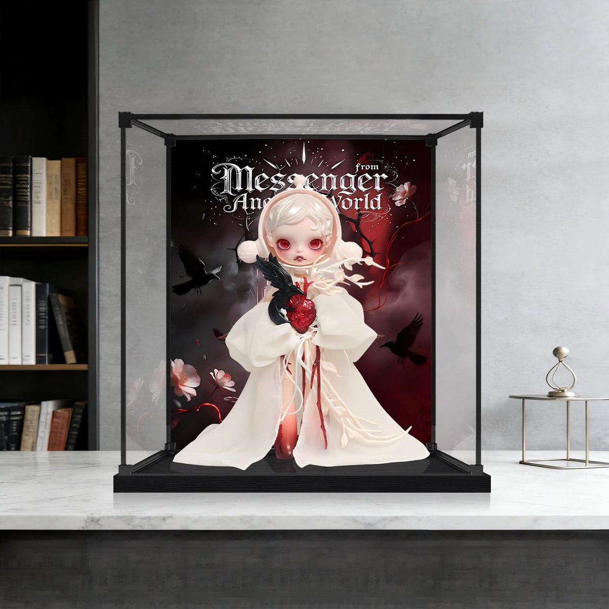 Pop Mart Messenger From Another World Mirror Acrylic Display Case with Ring Light & UV-Printed Background - Dustproof Showcase
