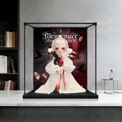Pop Mart Messenger From Another World Mirror Acrylic Display Case with Ring Light & UV-Printed Background - Dustproof Showcase