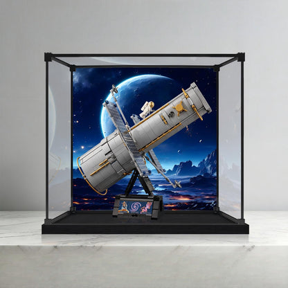 LEGO 11382 Hubble-Weltraumteleskop-Spiegel-Acryl-Vitrinenbox mit Ringlicht & UV-bedrucktem Hintergrund - Staubgeschützte Vitrine