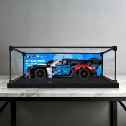 LEGO 42226 BMW M4 GT3 EVO 镜面亚克力展示盒，带环形灯和UV印刷背景 - 防尘展示柜