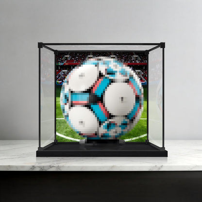 LEGO 43019 Soccer Ball Mirror Acrylic Display Case with Ring Light & UV-Printed Background - Dustproof Showcase
