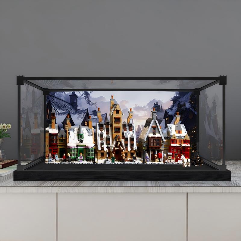 LEGO 76457 Hogsmeade Village - Collectors' Edition Mirror Acrylic Display Case with Ring Light & UV-Printed Background - Dustproof Showcase