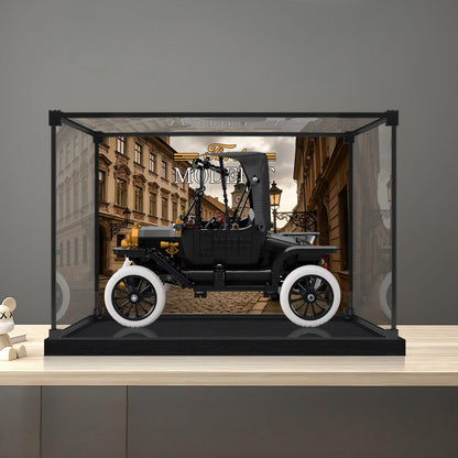 LEGO 11376 Ford Model T Mirror Acrylic Display Case with Ring Light & UV-Printed Background - Dustproof Showcase