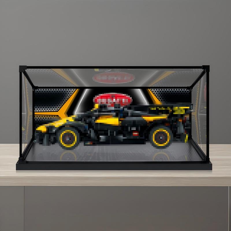 LEGO 42151 Bugatti Bolide Akryl Udstillingsæske med Ringlys og UV-printet Baggrund - Støvtæt Vitrine