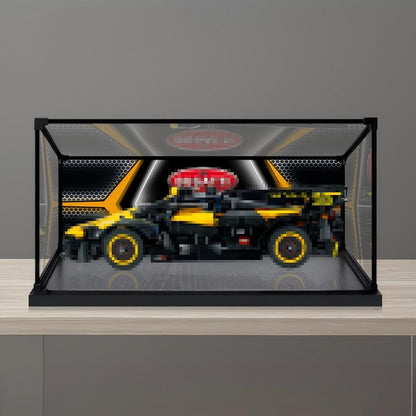 LEGO 42151 Bugatti Bolide Akryl Udstillingsæske med Ringlys og UV-printet Baggrund - Støvtæt Vitrine
