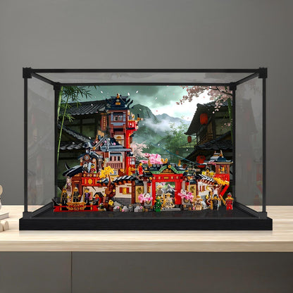 LEGO 71861 The Old Town Mirror Acrylic Display Case with Ring Light & UV-Printed Background - Dustproof Showcase