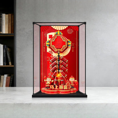 LEGO 80118 Fortune Firecracker Coffret de Présentation Miroir en Acrylique avec Lumière Annulaire et Fond UV - Vitrine Anti-Poussière