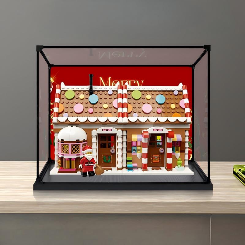 LEGO 40809 Feestelijk Peperkoekhuis Spiegel Acryl Displaykast met Ringlicht & UV-Geprinte Achtergrond - Stofdichte Vitrine