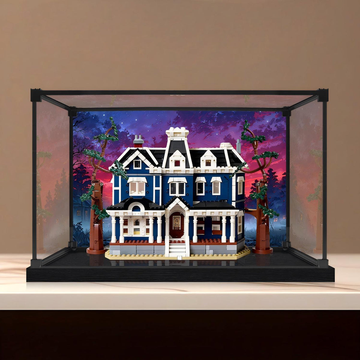 LEGO 11370 The Creel House Mirror Acrylic Display Case with Ring Light & UV-Printed Background - Dustproof Showcase