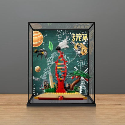 LEGO 21355 Die Evolution der STEM Spiegel-Acryl-Vitrine mit UV-bedrucktem Themenhintergrund - Staubdichte Präsentationsvitrine