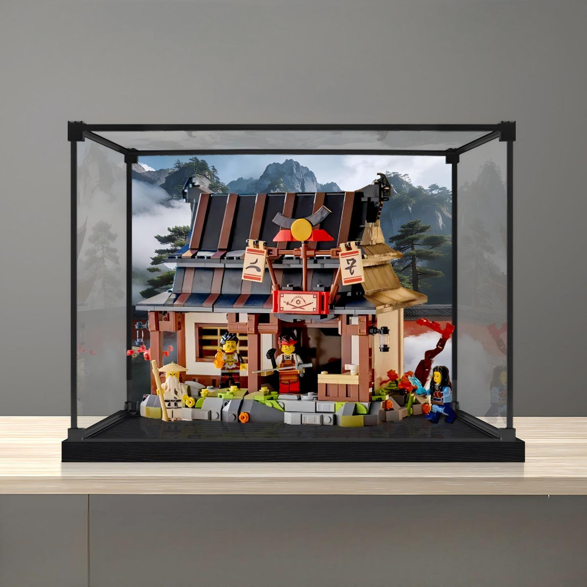 LEGO 71858 四つの武器 鍛冶屋 ミラーアクリルディスプレイケース リングライト＆UVプリント背景付き - 防塵ショーケース