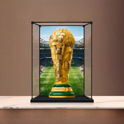 LEGO 43020 كأس العالم الرسمي FIFA غطاء عرض أكريليك مرآة مع إضاءة حلقية وخلفية مطبوعة بالأشعة فوق البنفسجية - صندوق عرض مقاوم للغبار