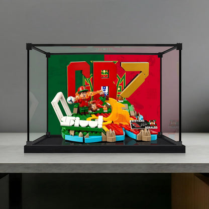 LEGO 43012 Cristiano Ronaldo - Soccer Highlights Vitrine de Exibição em Acrílico Espelhado com Anel de Luz e Fundo Impresso em UV - Vitrine à Prova de Poeira