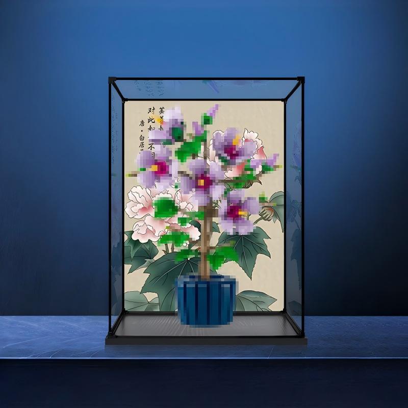 LEGO 10372 Hibiscus Mirror Acrylic Display Case with Ring Light & UV-Printed Background - Dustproof Showcase