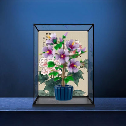 LEGO 10372 Hibiscus Mirror Acrylic Display Case with Ring Light & UV-Printed Background - Dustproof Showcase