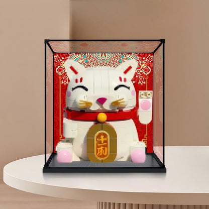 LEGO 40813 Lucky Cat Mirror Acrylic Display Case with Ring Light & UV-Printed Background - Dustproof Showcase
