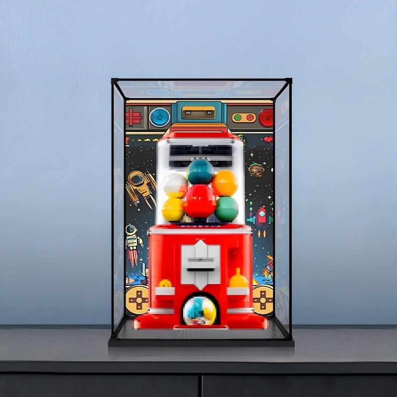 LEGO 21358 Minifigure Vending Machine Mirror Acrylic Display Case with Ring Light & UV-Printed Background - Dustproof Showcase