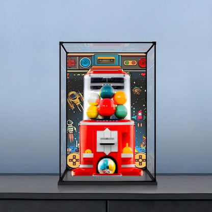 LEGO 21358 Minifigure Vending Machine Mirror Acrylic Display Case with Ring Light & UV-Printed Background - Dustproof Showcase