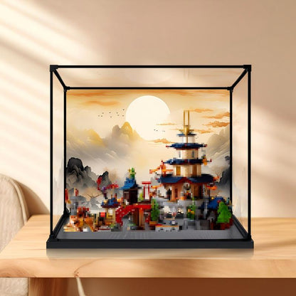 LEGO 71814 Tournament Temple City Mirror Acrylic Display Case with Ring Light & UV-Printed Background - Dustproof Showcase