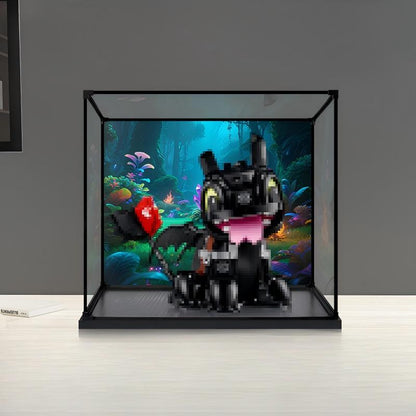 LEGO 10375 驯龙高手：无牙仔 镜面亚克力展示盒 带环形灯和UV印刷背景 - 防尘展示柜