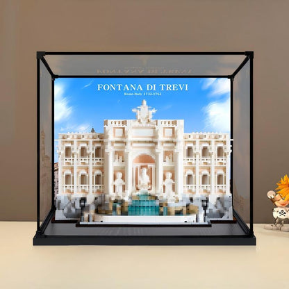 LEGO 21062 Trevi Fountain Mirror Acrylic Display Case with Ring Light & UV-Printed Background - Dustproof Showcase