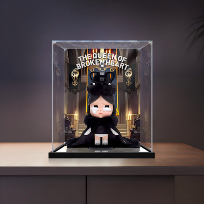 Suitable for Pop Mart Hirono The Queen of Brokenheart Display Case – 35x30x45cm Showcase with UV-Printed Background & Mirror Base