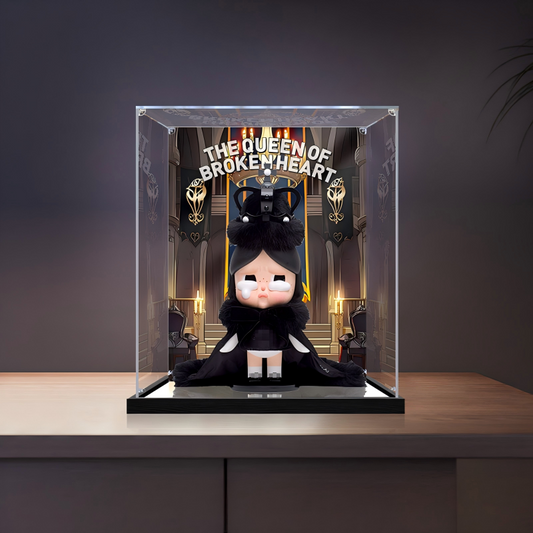 Suitable for Pop Mart Hirono The Queen of Brokenheart Display Case – 35x30x45cm Showcase with UV-Printed Background & Mirror Base