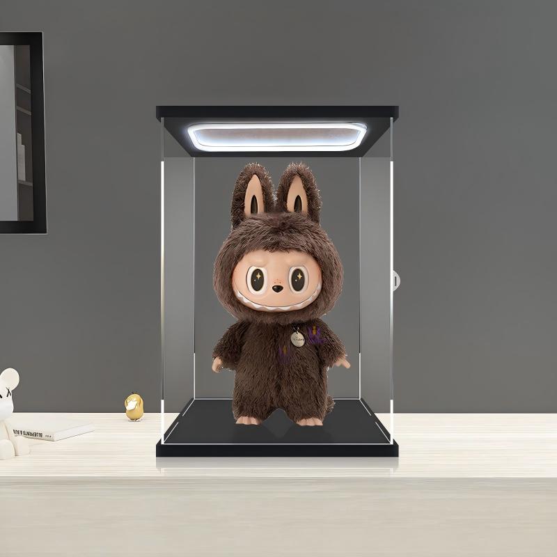 Pop Mart Zimomo Mirror Acrylic Display Case with Ring Light & UV-Printed Background - Dustproof Showcase