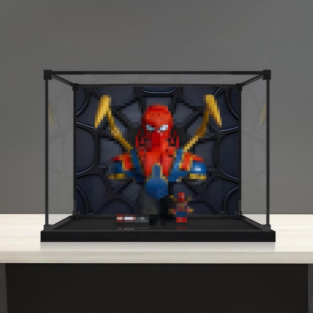 LEGO 76326 アイアン・スパイダーマン バスト ミラー アクリル ディスプレイケース リングライト＆UVプリント背景付き - 防塵ショーケース