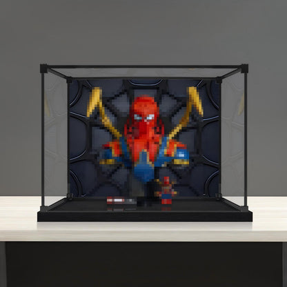 LEGO 76326 アイアン・スパイダーマン バスト ミラー アクリル ディスプレイケース リングライト＆UVプリント背景付き - 防塵ショーケース