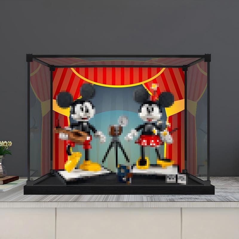 LEGO 43179 Mickey Mouse & Minnie Mouse Spiegel-Acryl-Vitrine mit Ringlicht & UV-bedrucktem Hintergrund - Staubgeschützte Ausstellungsvitrine