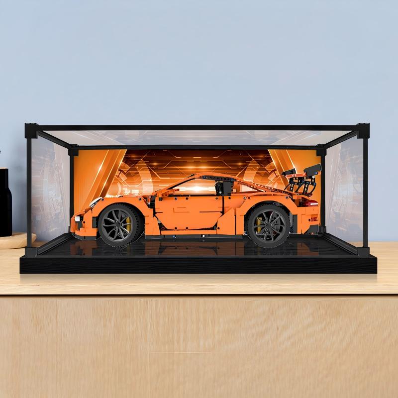 LEGO 42056 بورش 911 GT3 RS حافظة عرض أكريليك مع إضاءة حلقية وخلفية مطبوعة بالأشعة فوق البنفسجية - صندوق عرض مقاوم للغبار