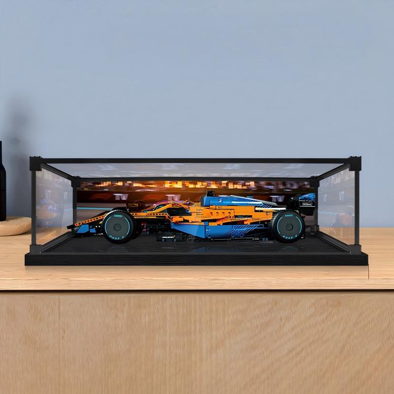 LEGO 42141 McLaren Formula 1 Caixa de Exibição de Acrílico com Anel de Luz e Fundo Impresso em UV - Vitrine à Prova de Poeira