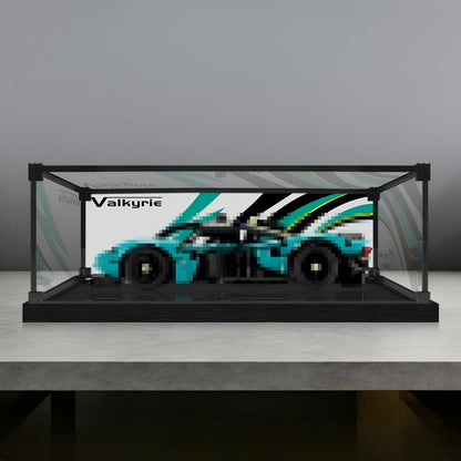 LEGO 42208 Aston Martin Valkyrie Spiegel-Acryl-Vitrine mit Ringlicht & UV-bedrucktem Hintergrund - Staubdichte Präsentationsvitrine