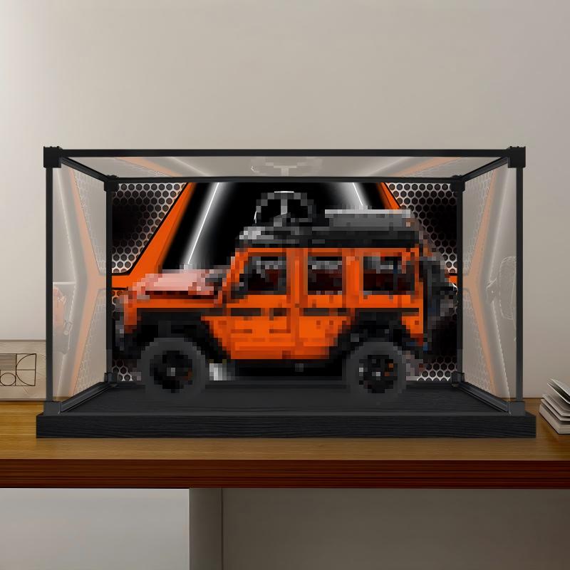 LEGO 42177 Mercedes-Benz G 500 PROFESSIONAL Line Vitrine aus Acryl mit Ringlicht & UV-bedrucktem Hintergrund – Staubdichte Ausstellungsbox