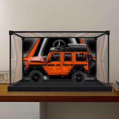 LEGO 42177 Mercedes-Benz G 500 PROFESSIONAL Line Vitrine aus Acryl mit Ringlicht & UV-bedrucktem Hintergrund – Staubdichte Ausstellungsbox