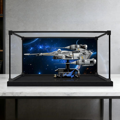 LEGO 75442 The Mandalorian's N-1 Starfighter - UCS Mirror Acrylic Display Case with Ring Light & UV-Printed Background - Dustproof Showcase