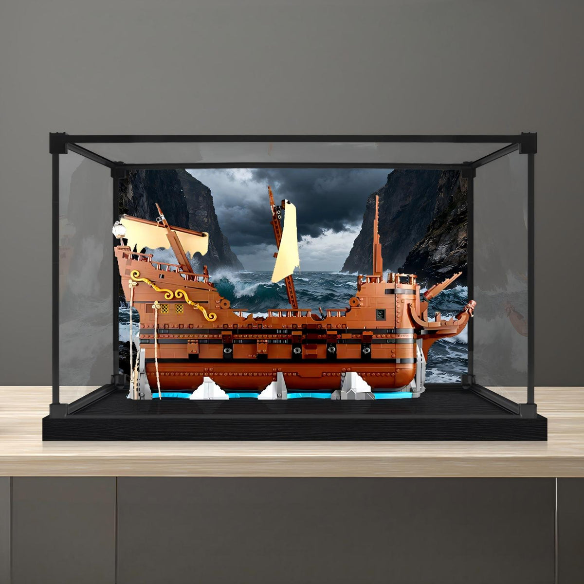 LEGO 21363 The Goonies Mirror Acrylic Display Case with Ring Light & UV-Printed Background - Dustproof Showcase