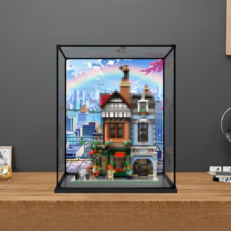 LEGO 10350 علبة عرض أكريليك مرآة تيودور كورنر مع حلقة إضاءة وخلفية مطبوعة بالأشعة فوق البنفسجية - صندوق عرض مقاوم للغبار