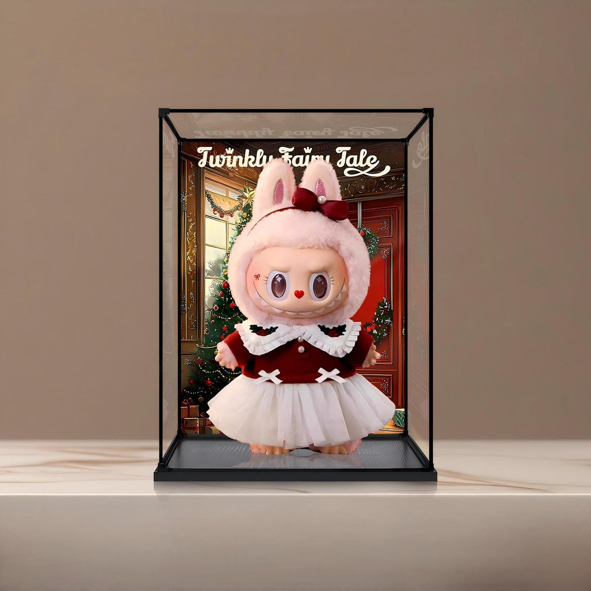 Pop Mart Twinklu Fairy Tale Mirror Acrylic Display Case with Ring Light & UV-Printed Background - Dustproof Showcase
