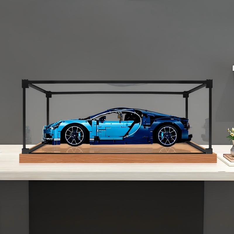 Alloy transparent acrylic display case, 2cm high wood-grain base and black aluminum alloy frame (custom sizes supported)