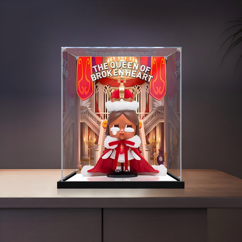 Suitable for Pop Mart Hirono The Queen of Brokenheart Display Case – 35x30x45cm Showcase with UV-Printed Background & Mirror Base