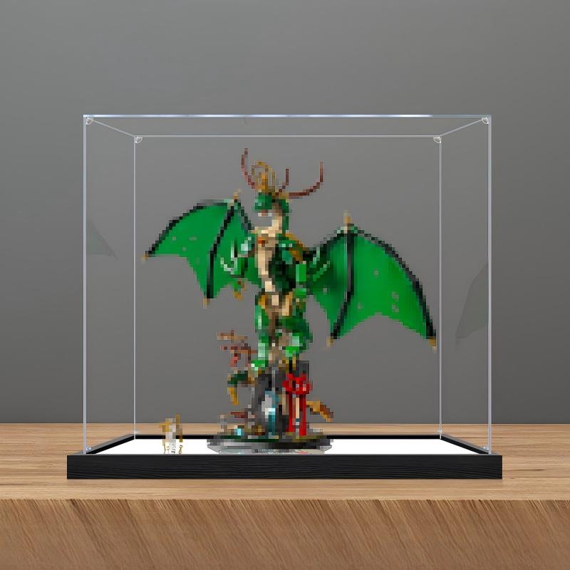 LEGO 71847 Dragon Attack Mirror Acrylic Display Case with Ring Light & UV-Printed Background - Dustproof Showcase