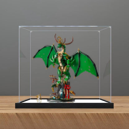 LEGO 71847 Dragon Attack Mirror Acrylic Display Case with Ring Light & UV-Printed Background - Dustproof Showcase
