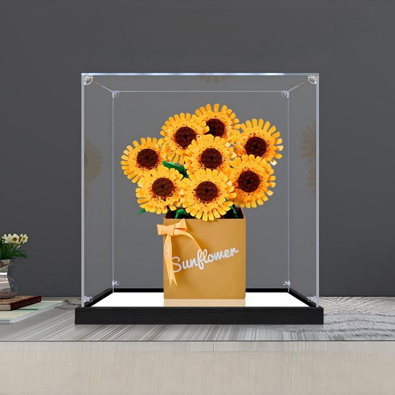 LEGO 40524 Sunflowers Mirror Acrylic Display Case with Ring Light & UV-Printed Background - Dustproof Showcase