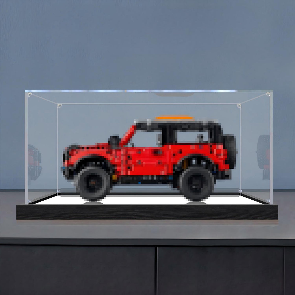 LEGO 42213 Ford Bronco SUV Vitrine de Exibição em Acrílico com Espelho, Anel de Luz e Fundo Impresso em UV - Vitrine à Prova de Poeira